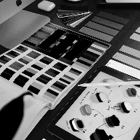 black and white image of a colour design pallet screen