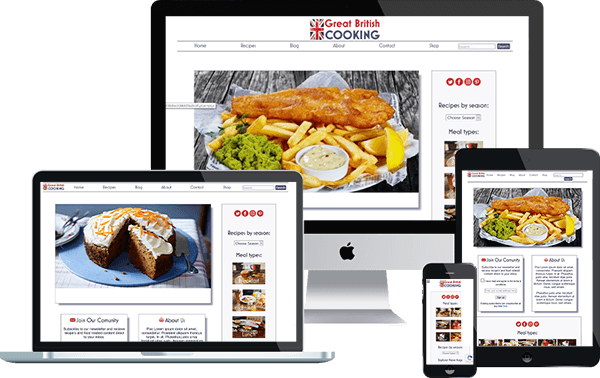 image of 3 different size computers with Web Studio X websites displayed on the screens