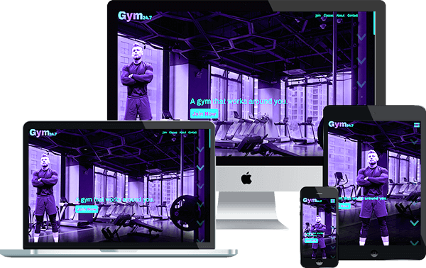 image of 3 different size computers with Web Studio X websites displayed on the screens