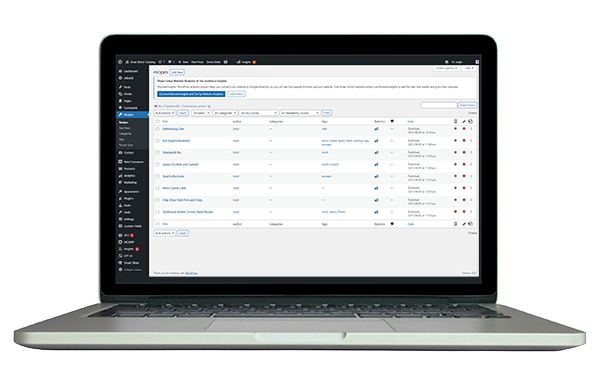 Wordpress admin screen